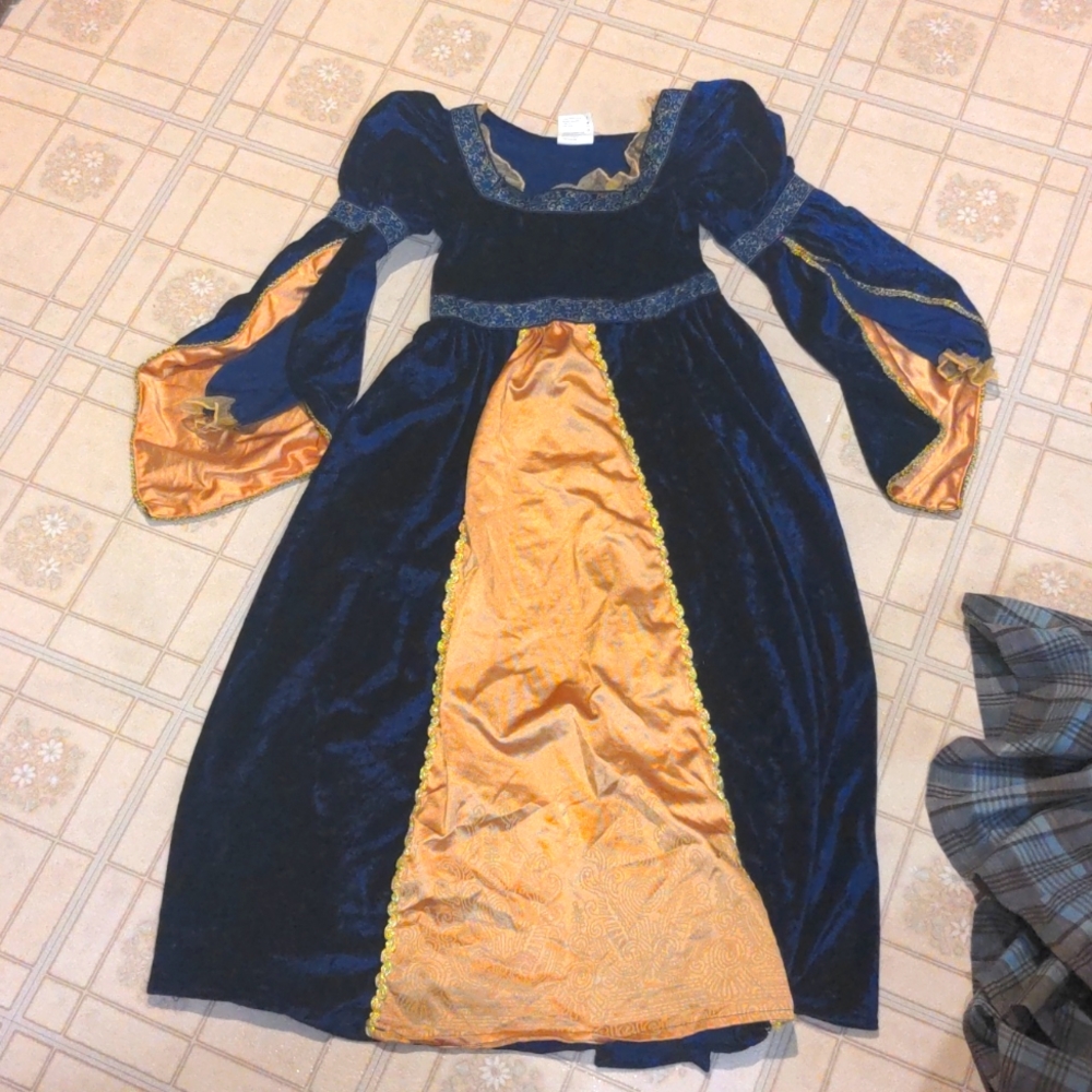 Renaissance child's costume-crushed blue velvet and gold accents